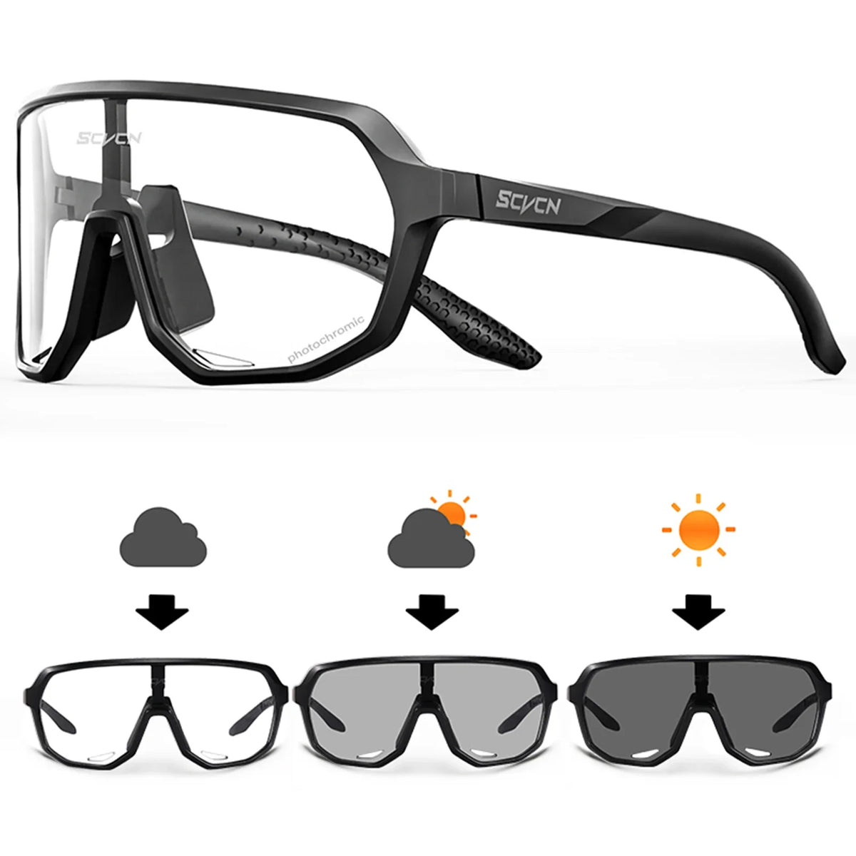 Scvcn Cycling Glasses Photochromic Sunglasses for Men Sun Mountain Bike Road Bicycle Eyewear Cycle Goggles Sports UV400 MTB
