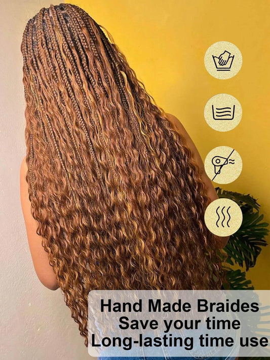 Pelucas de Trenzas Sueltas Bohemias Sin Nudos Pelo Sintético Con Encaje Completo Trenzas Con Puntas Rizadas Pelucas de Trenzas de Caja Ombré Rubias Con Pelo de Bebé