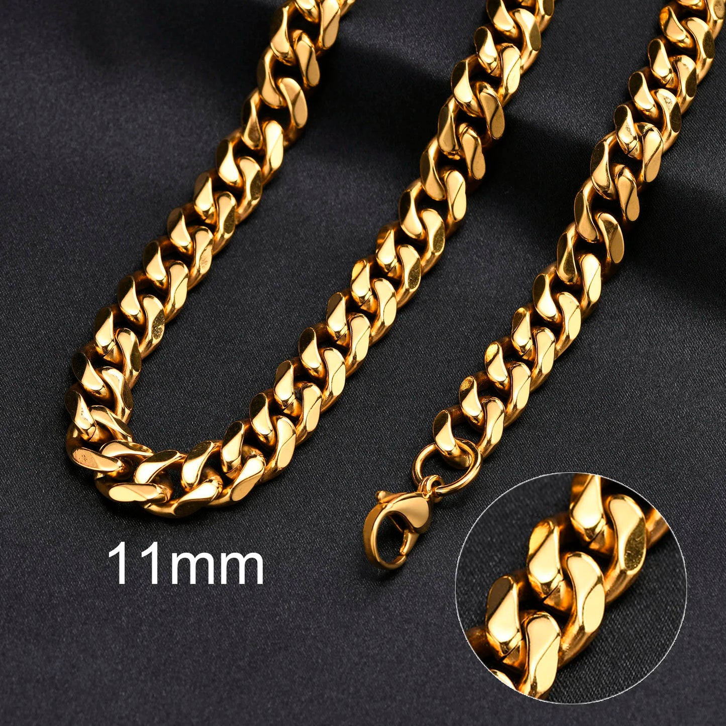 3-11mm Classic Cuban Chain Necklace for, Silver Black Gold Grey Color