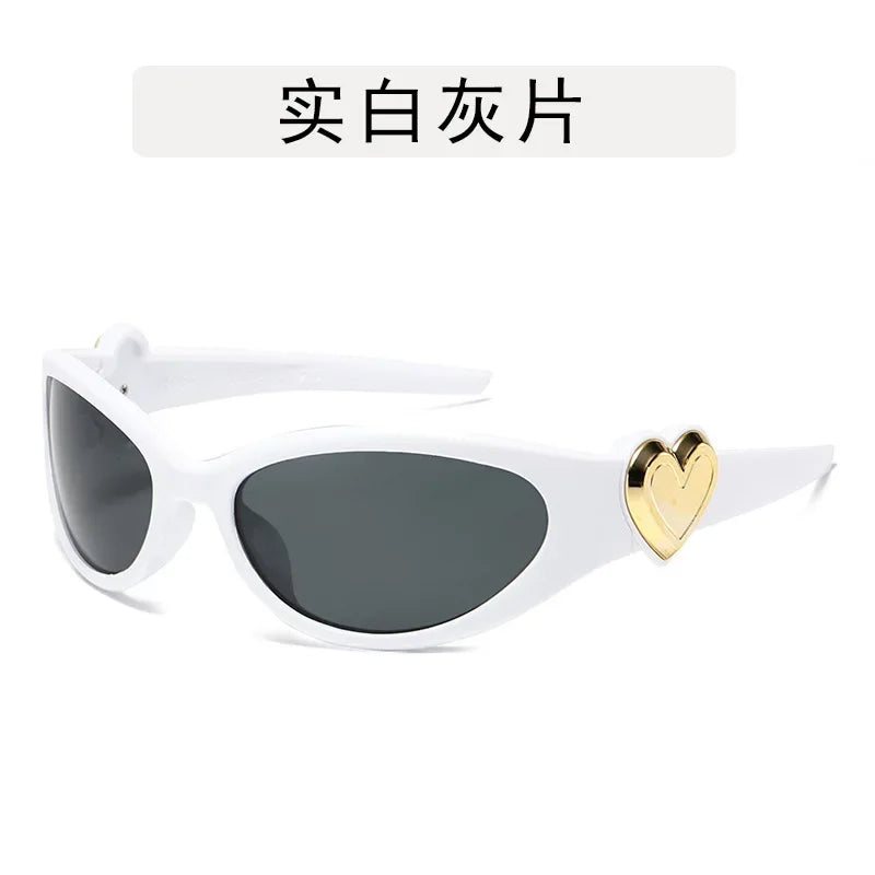 Retro Y2K Style Oval Sunglasses Women Fashion Heart Frame Sports Goggles Popular Cat Eye Party Sun Glasses Ladies Gafas De Sol