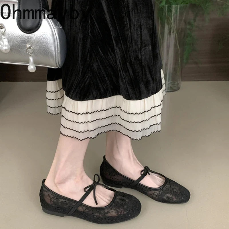 2026 Spring Lace Women Mary Jane Shoes Fashion Slip On Comfort Street Style Soft Sole Female Dress Flats Shoes