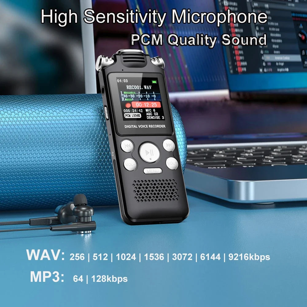 Professional Voice Activated Digital Audio Voice Recorder 8GB 16GB 32G Noise Cancelling Recording PCM Support OTG WAV MP3 Player