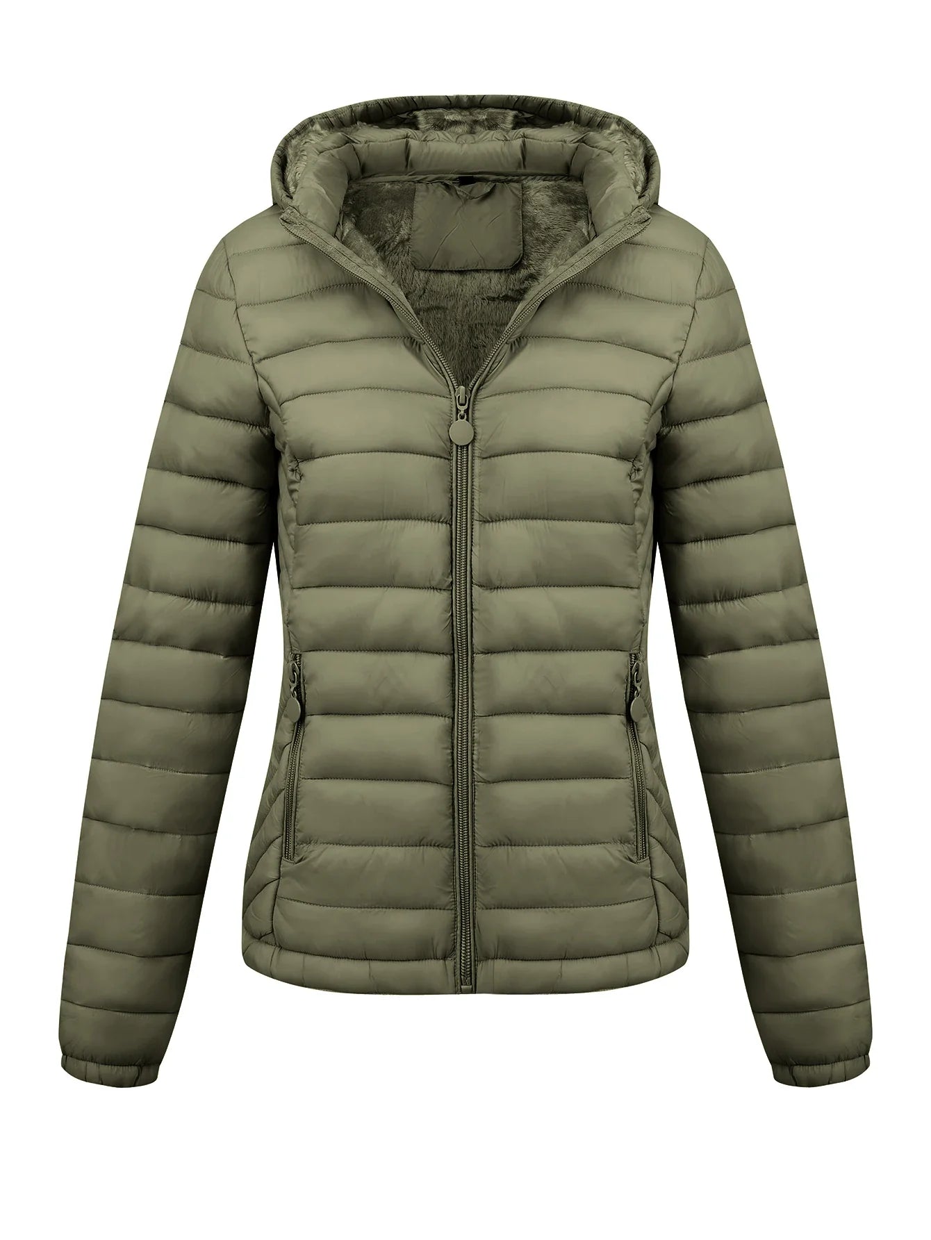 Women's Fashion Winter Padded Coat - Minimalist Hooded Puffer Jacket with Pockets for Fall/Winter