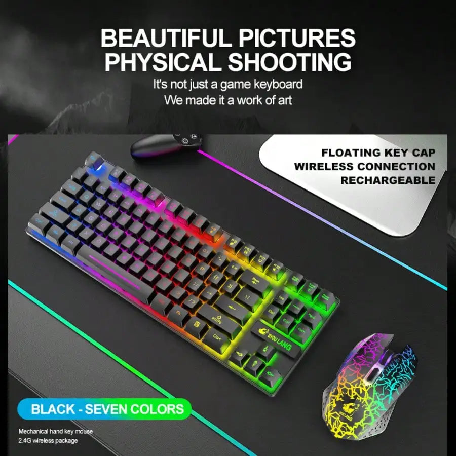 Free Wolf T87 Wireless Charging Keyboard Mouse Set Game Luminous Wireless Keyboard and Mouse Set
