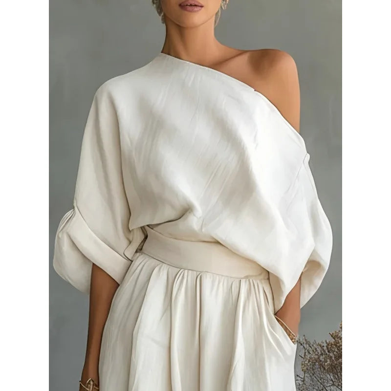 2026 Spring/Summer Korean Casual Pleated Half-Sleeve Shirt Wide-Leg Pants Two-Piece Set For Commuting And Comfortable Leisure