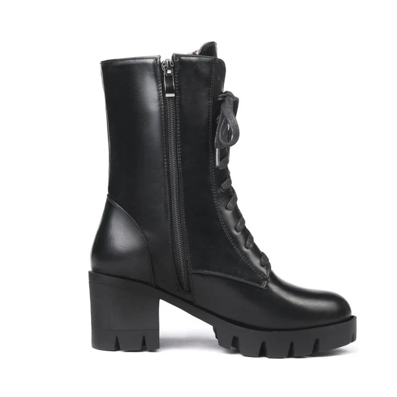 SIMLOVEYO Rubber Lace Up Black Autumn Chunky Boots big size 46 Ankle Boots Women Platform Shoes Ladies shoes women shoes Hot