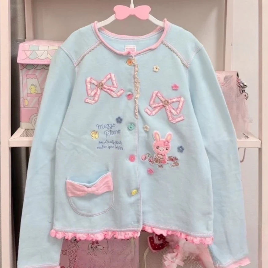 Japanese Cute Coat Embroidery Rabbit Ear Hooded Subculture Kawaii Y2k Tops Casual Fashion Sweet Coats Ropa Mujer Women Clothing