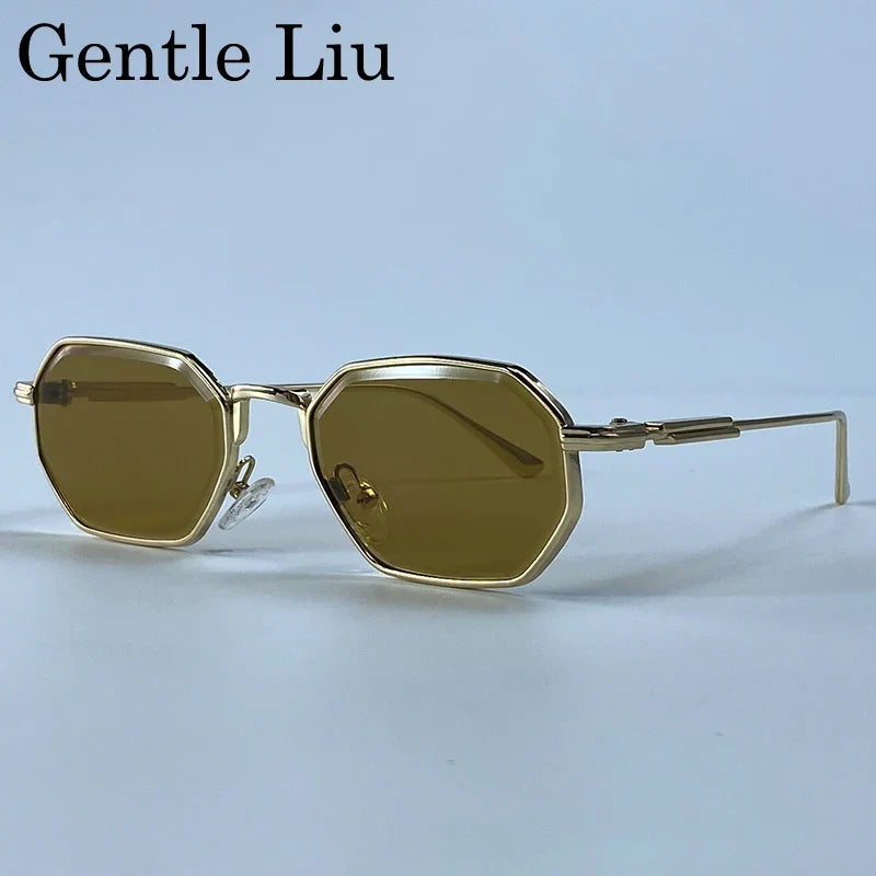 Retro Octagon Punk Sunglasses Men 2026 Luxury Designer Vintage Square Metal Frame Sun Glasses Gradient UV400 Steampunk Eyewear