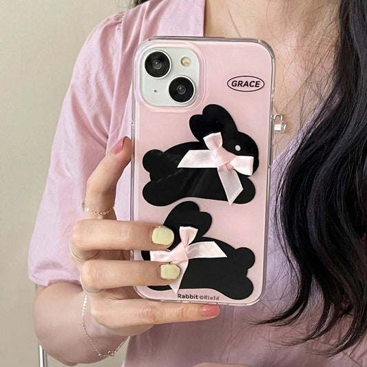 Funda para iPhone de Conejo Negro con Lazo Rosa