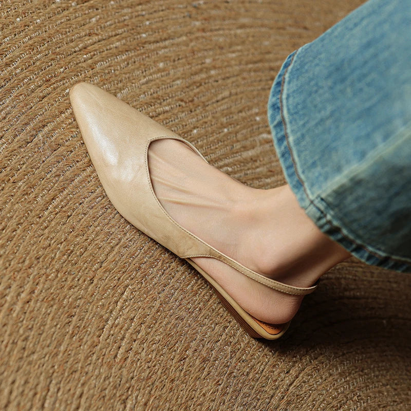 2025 New Summer Women Mules Genuine Leather Women Shoes Pointed Toe Low Heel Cover Toe Modern Women Sandals Ladies Shoes