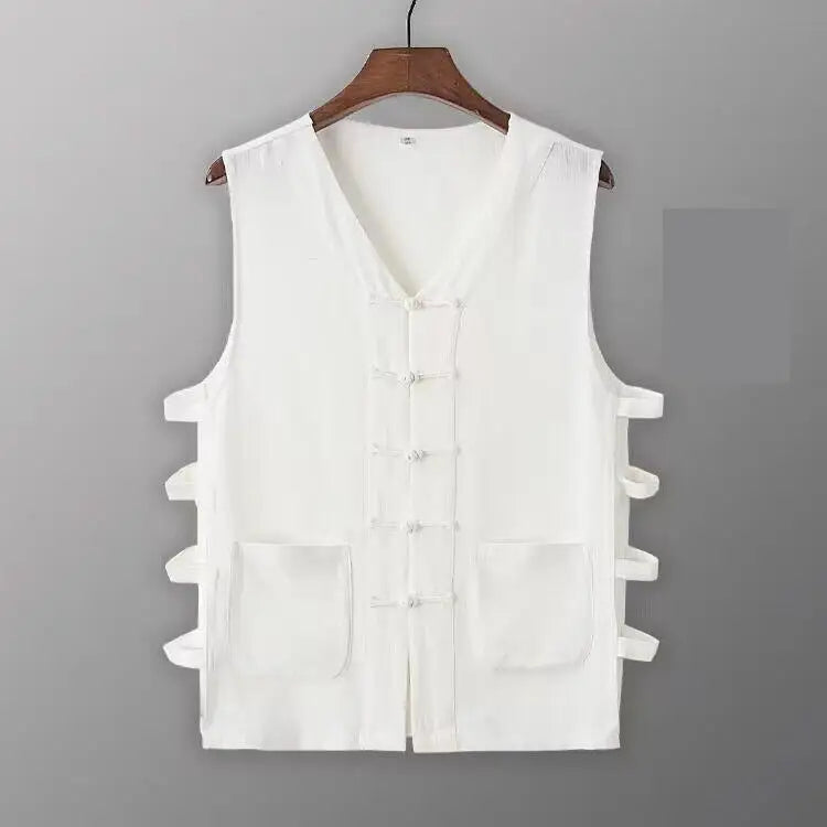 Chaleco Vintage para Hombre, Camisa de Algodón Lino, Chaleco de Kung Fu, Camiseta sin Mangas de Verano, Traje Tang, Ropa Tradicional China, Cárdigan Abierto sin Mangas