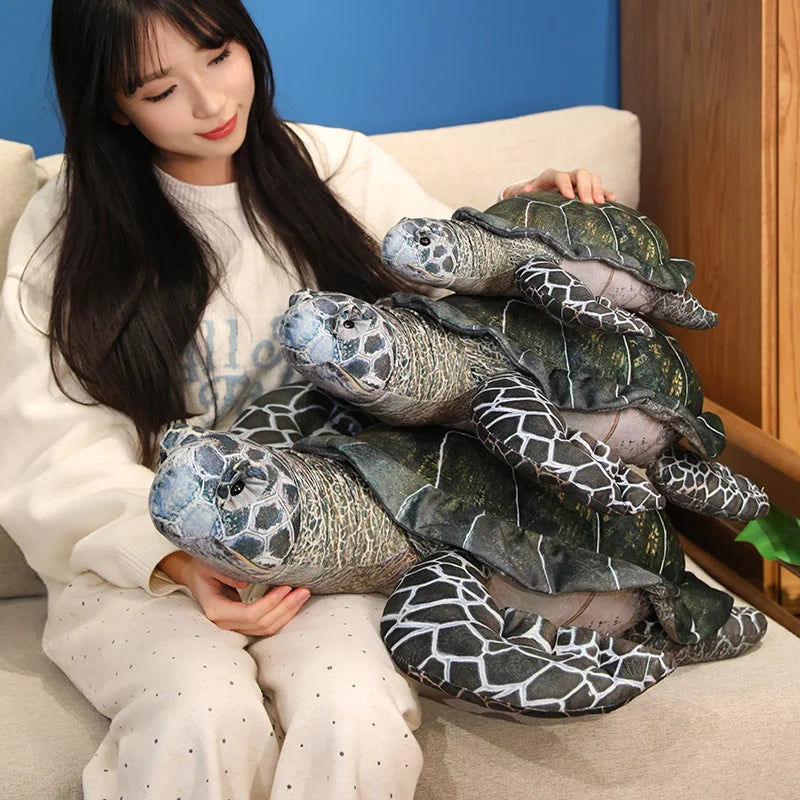 3 Sizes High Quality Realistic Sea Turtle Plush Toys Cozy Cotton Stuffed Lifelike Tortoise Toy Funny Throw Pillow Back Cushion