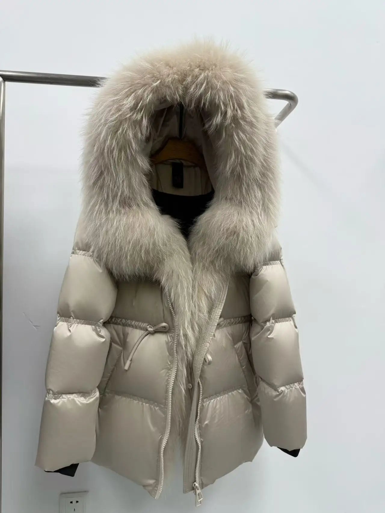 Fox Fur Jacket Women Loose Hooded White Goose Down Coat Female New Autumn Winter Thick Warm Natural Real Fur Puffer Jacket Lady