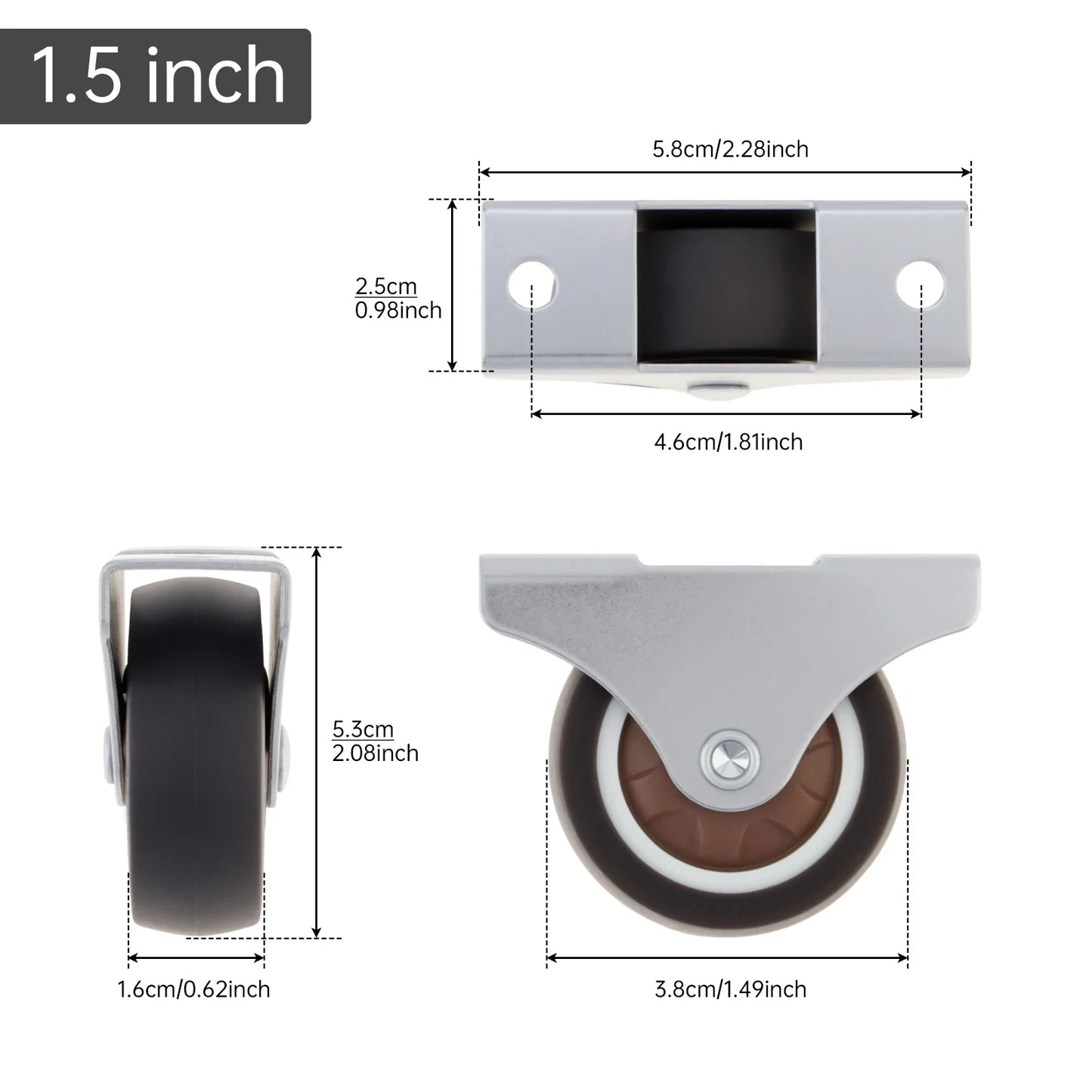 4pcs 1 inch/1.25 inch/1.5 Inch/2 inch Universal Casters Furniture Wheel Caster Silent Trolley Wheels for Sofa Chair Table