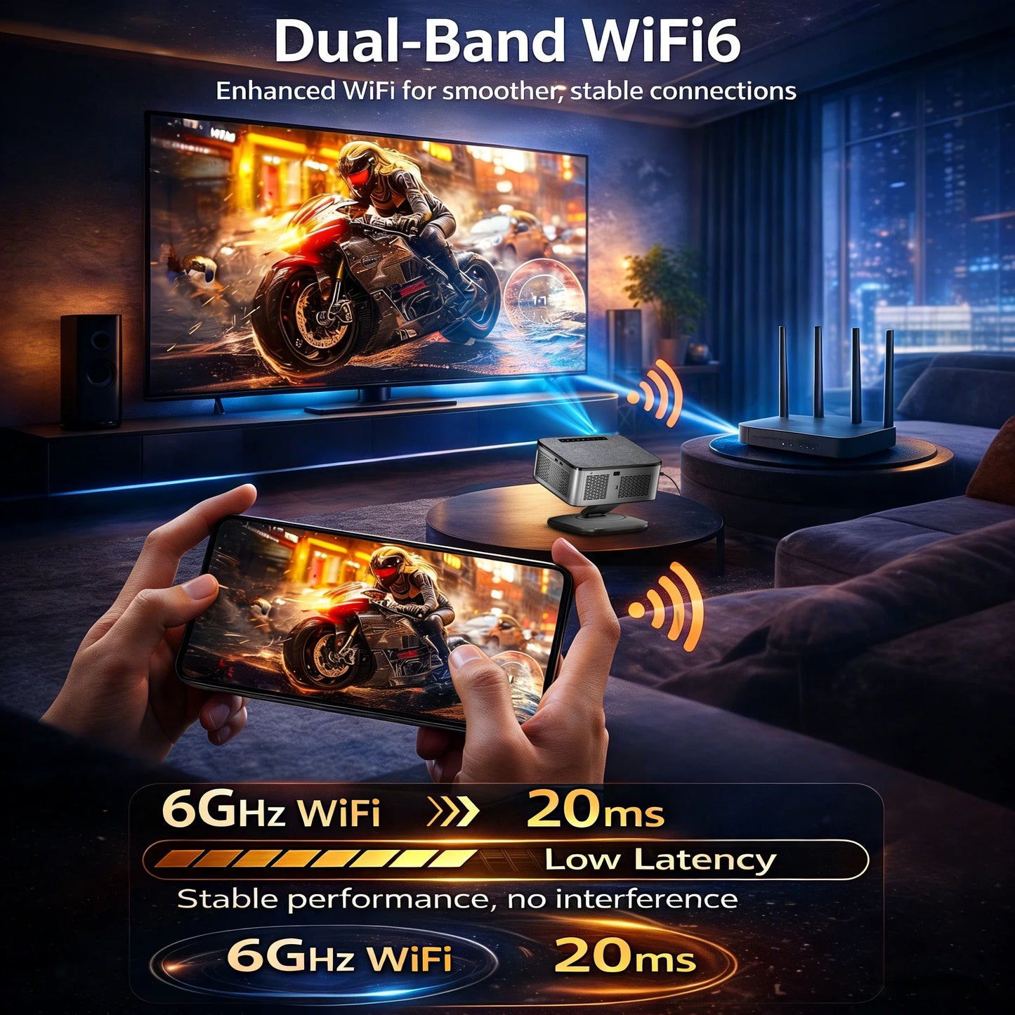 XIWBSY 2026 Portable 4K UHD Projector 42000Lumens Movie Google TV Projector BT5.4 WiFi6 Android TV 14.0 Smart Home Projector
