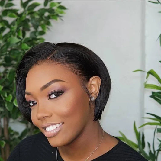 Pelucas Cortas de Cabello Humano, Corte Pixie, Lacio, Remy Brasileño Transparente, Pelucas Lacias de Cabello Humano Bob para Mujeres Negras
