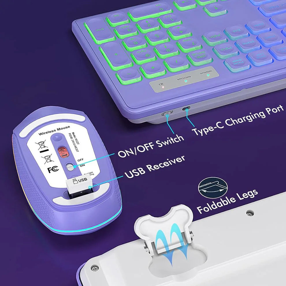 Wireless Backlit Keyboard and Mouse Combo - Rechargeable Full-Size 2.4GHz Illuminated Set for Enhanced Productivity