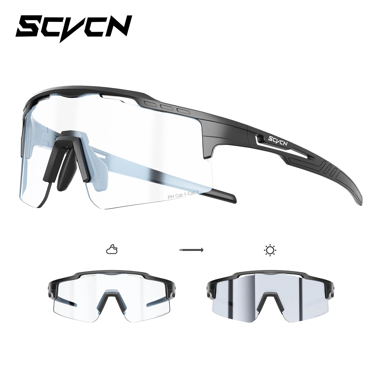 SCVCN UV400 Photochromic Outdoor Sports MTB Goggles Men Women Hiking Bike Riding Running Climbing Hydrophobic Eyewear Sunglasses