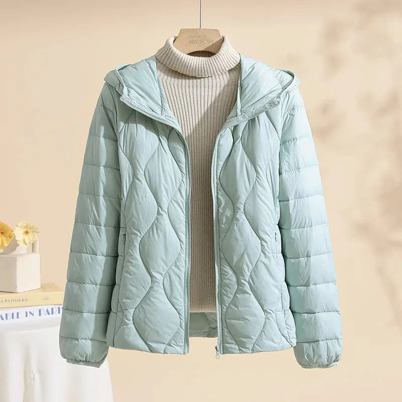 New Plus Size Lightweight Women Down Jacket Hooded White Duck Down Warm Thin Coat Korean Style Puffer Jacket Woman JK-092