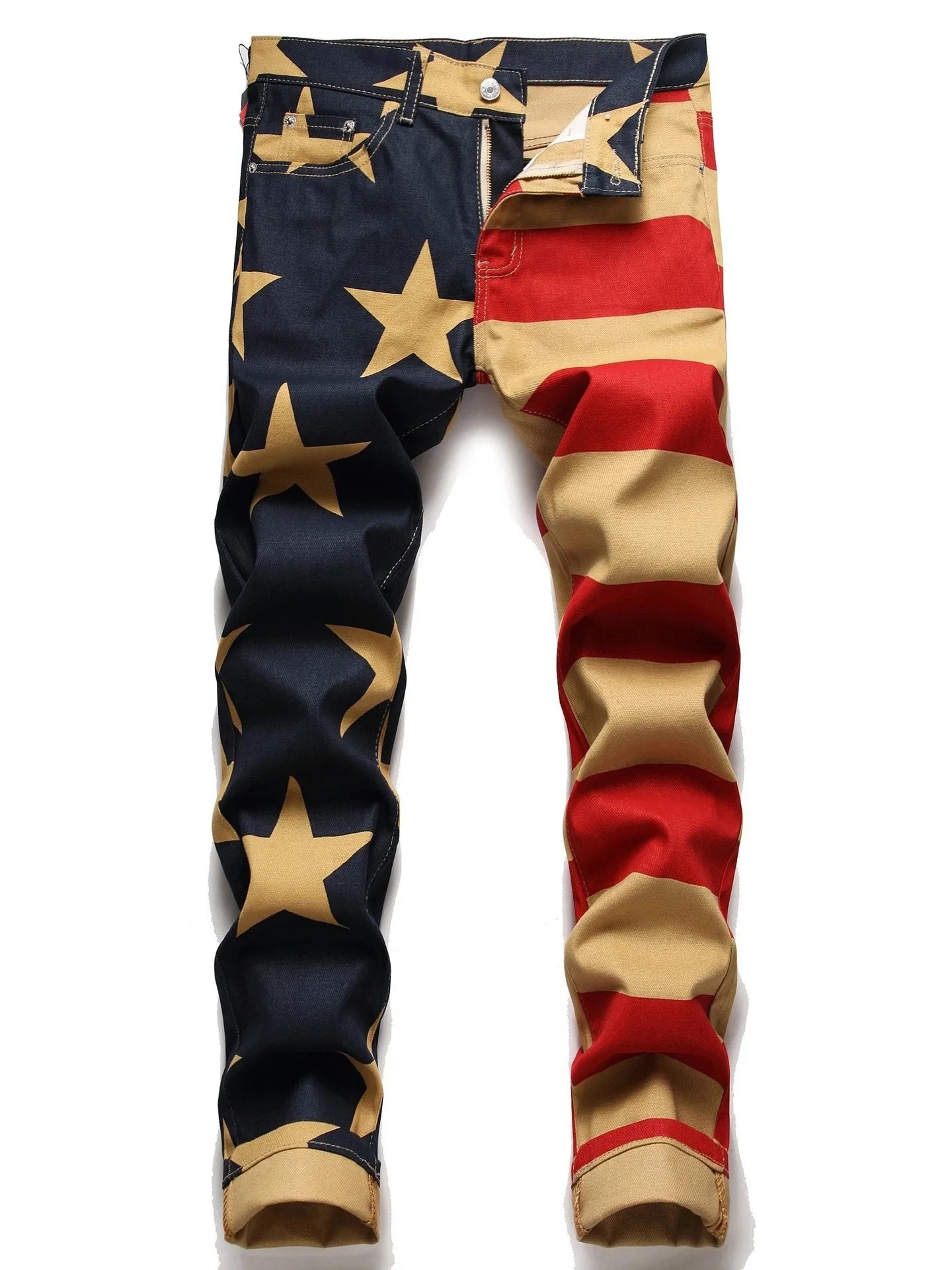 2026 New Fashion Men Clothing Stars Print Jeans Y2K Fancy Color Stretch Cotton Denim Pants Spring Trendy Slim Straight Trousers