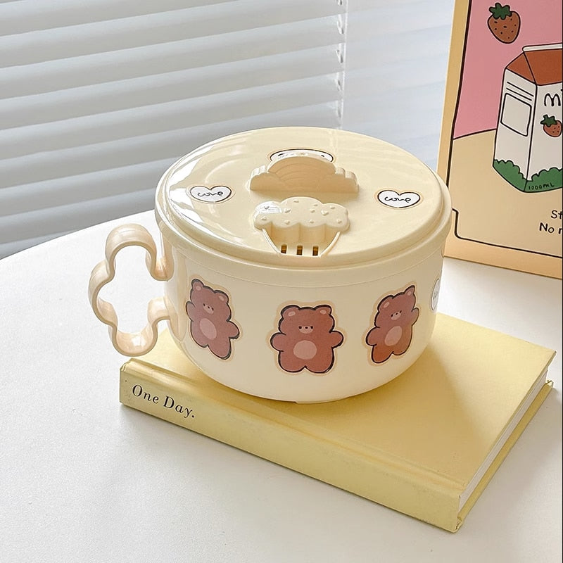Tazón de Ramen de Osito de Peluche con Tapa