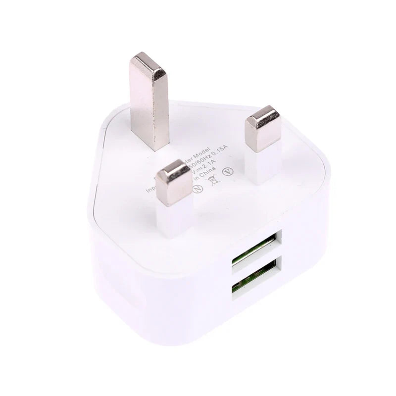 Latest 5V/2.1A Dual USB Port Fast Charger Universal UK Mains 3 Pin Plug Wall Charger Adapter USB Charging For Phone Tablet