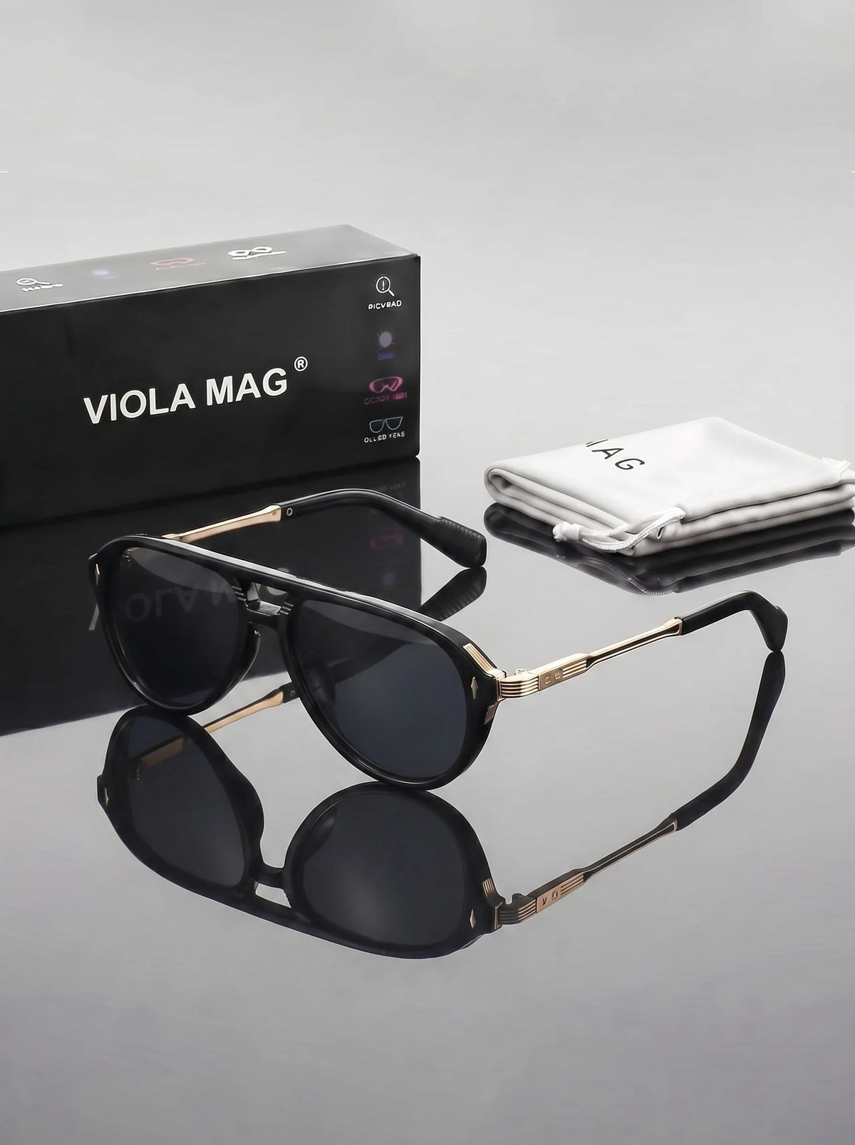 VIOLA MAG Retro Double Beam Sunglasses, Metal Leg Men's Daily Vacation Decoration Glasses, with Glasses Bag