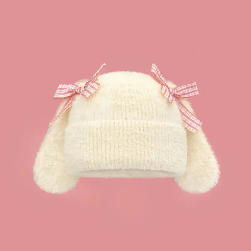 Gorro con orejas y lazo de conejo