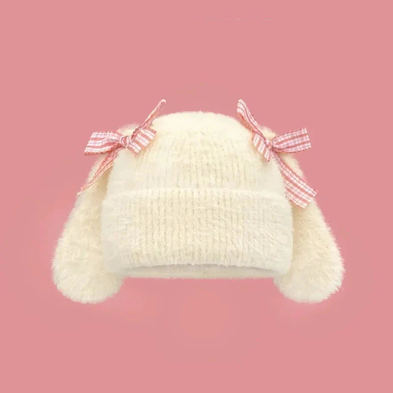 Gorro con orejas y lazo de conejo