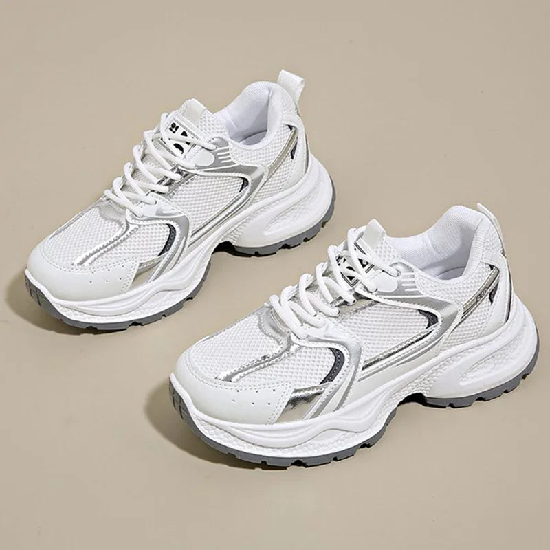 Comfortable Breathable Mesh Walking Sports Shoes Women Non Slip Platform Sneakers Woman Mix Color Lace Up Casual Shoes Mujer