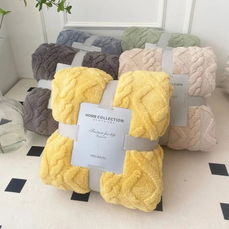 New Winter Coral Fleece Blankets Home Cozy Office Sofa Blanket Warm Nap Throw Blanket Travel Textile Fleece Thick Warm Blankets
