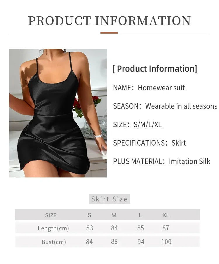 Summer Silk Satin Slip Mini Dress Women's Sexy Nightgown Nightdress Cross-Back Sleeveless Round Neck Nighties Sleepwear
