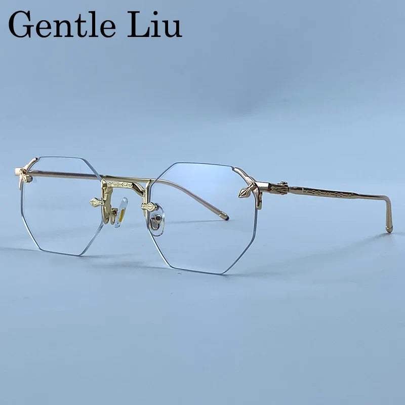 Vintage Rimless Octagon Sunglasses Men 2026 Luxury Designer Steampunk Gold Metal Frame Sun Glasses Retro Hip Hop Frameless Shade