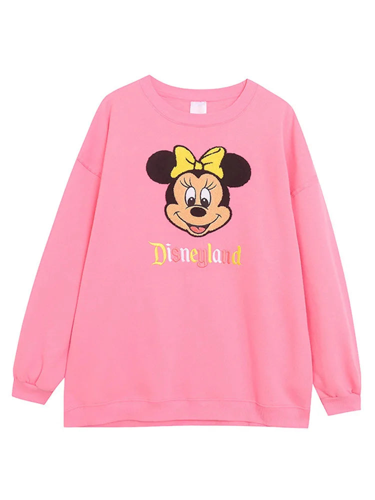 Disney World Disneyland Embroidery Sweatshirt Women Casual Fleece Jumper Mickey Daisy Duck Cartoon Loose Pullover Top O Neck