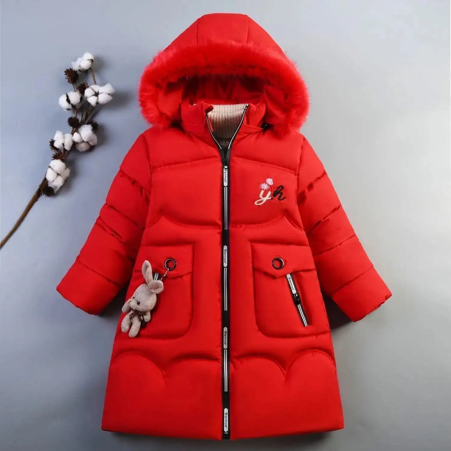 4 Color Big Size Winter Keep Warm Long Style Girls Jacket Teenage Thick Heavy Cold-proof Hooded Windbreaker Coat For Kids