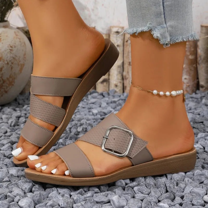 2026Summer Women Flat Sandals Solid Color Casual Comfortable Female Flat  Shoes