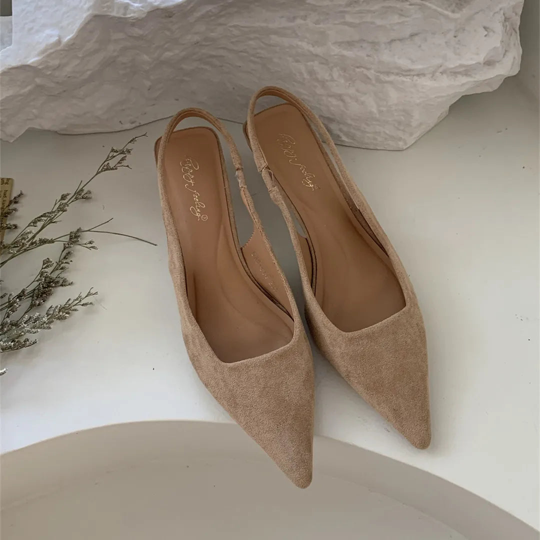 Bailamos Women Sandals Pointed Toe Elegant Low-heel Shoes Summer Fashion Slingback Woman Mules Shoes Pumps Dress Shoes