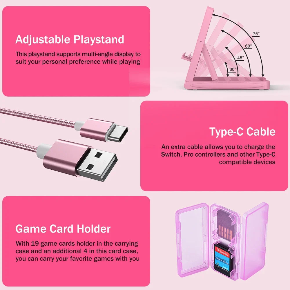 Switch Storage Bag 16 in 1 Switch Console Accessory With Switch Carry Case, Protective Case, Screen Protector Adjustable Stand