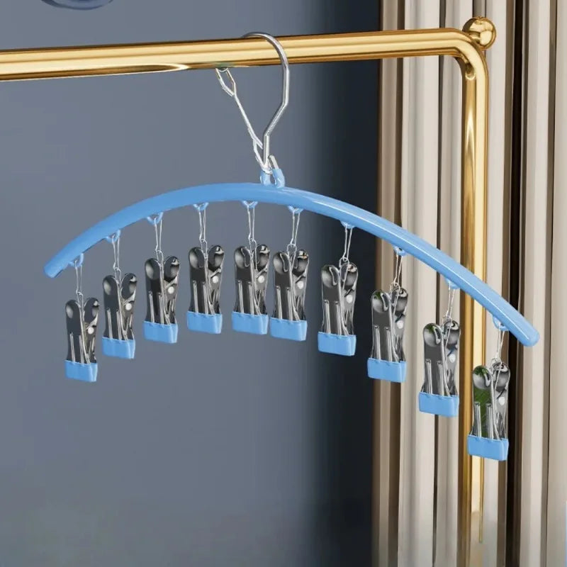 Windproof Plastic Laundry Drying Rack with Clips Indoor Outdoor Use for Socks Jackets Household Items Hanger Organizer
