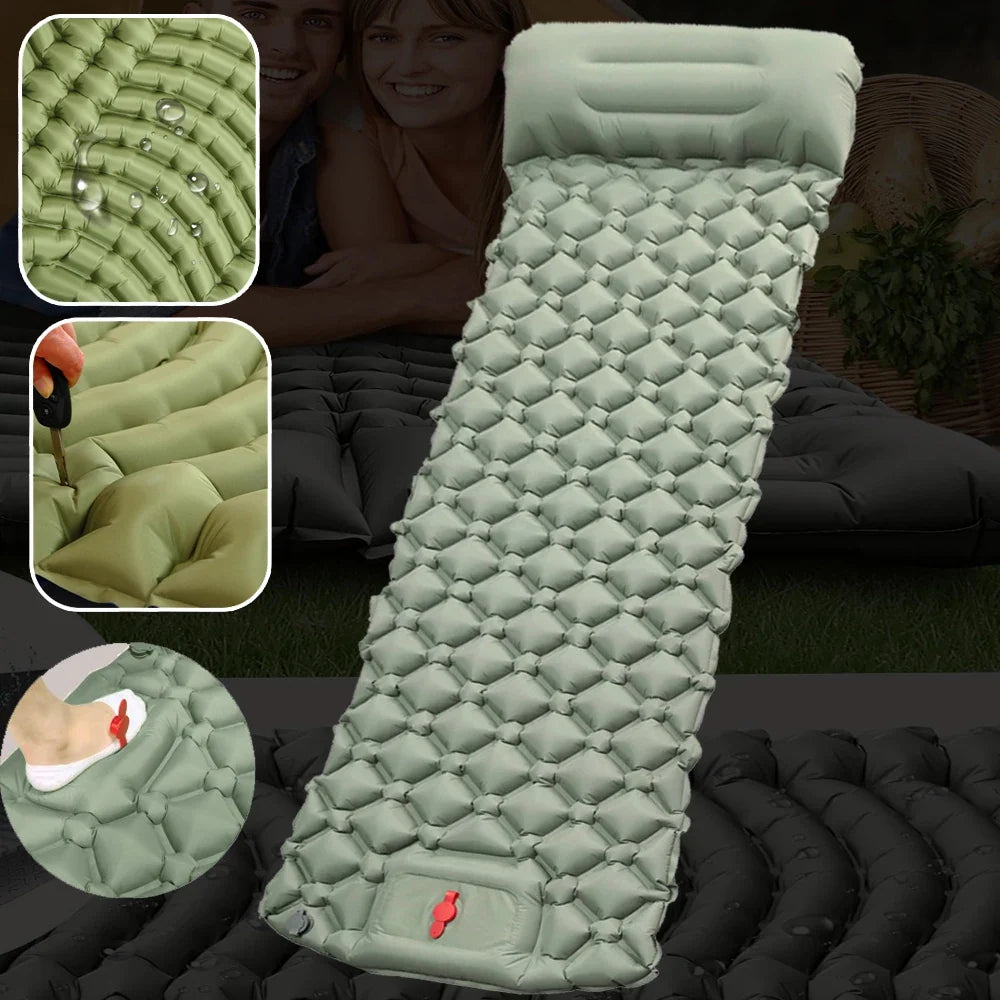 Outdoor Camping Inflatable Mattress Sleeping Pad With Pillows Ultralight Air Mat Built In Inflator Pump Hiking