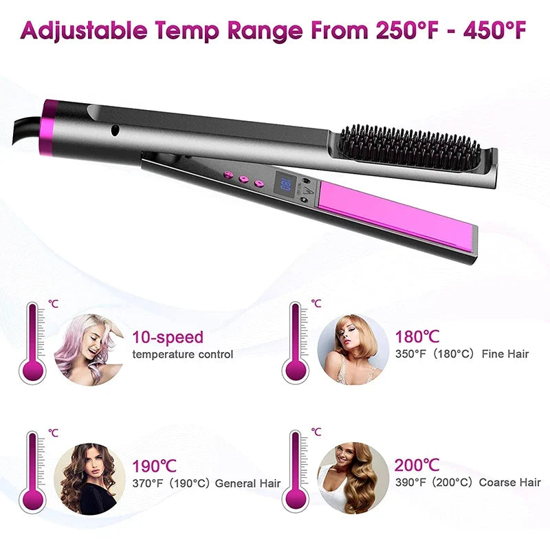 2 in 1 Hair Straightener Multifunctional Curling & Straightening Brush