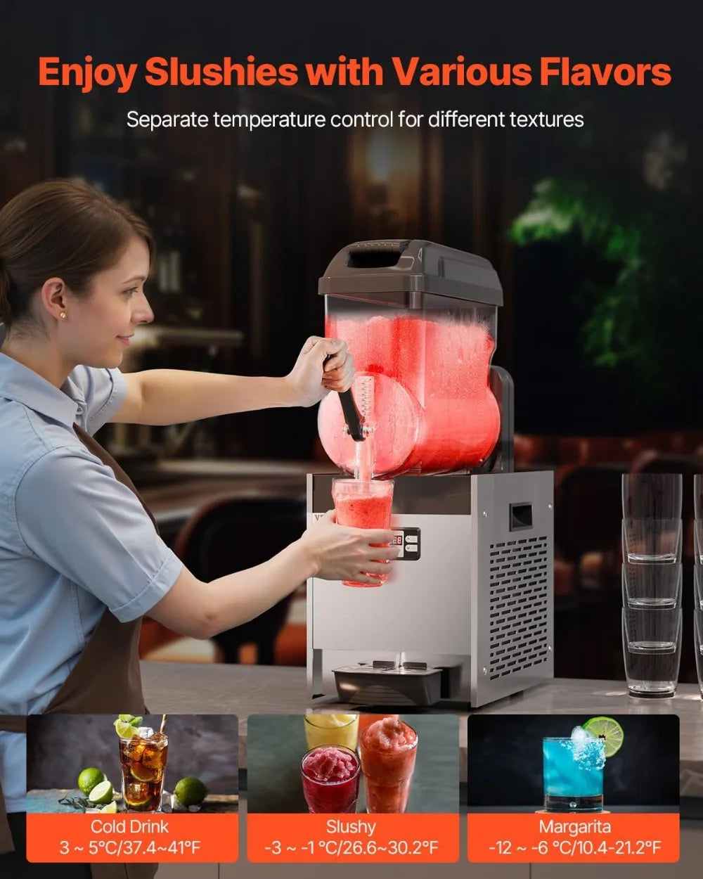 Commercial Slushy Machine 12L 48 Cups Frozen Drink Maker Stainless Steel Slushie Machine for Home Party