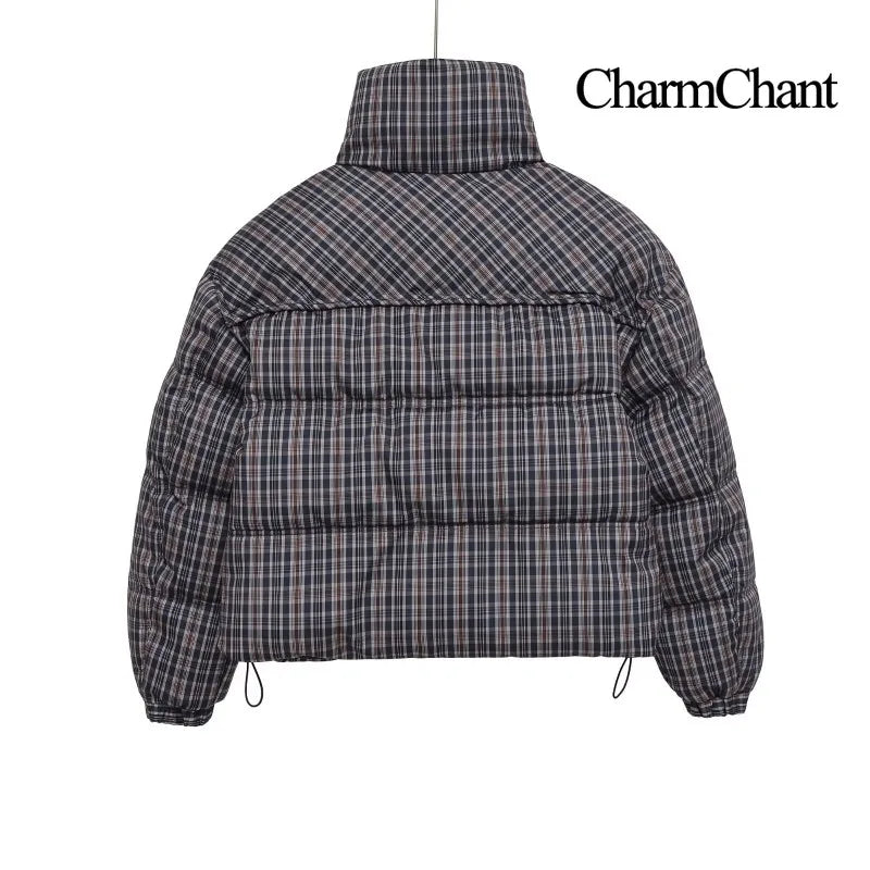 CharmChant Plaid Stand-Collar Puffer Jacket for Women Winter 2025 Padding Coat Female New in Coats Warm  Check Outerwears Parkas