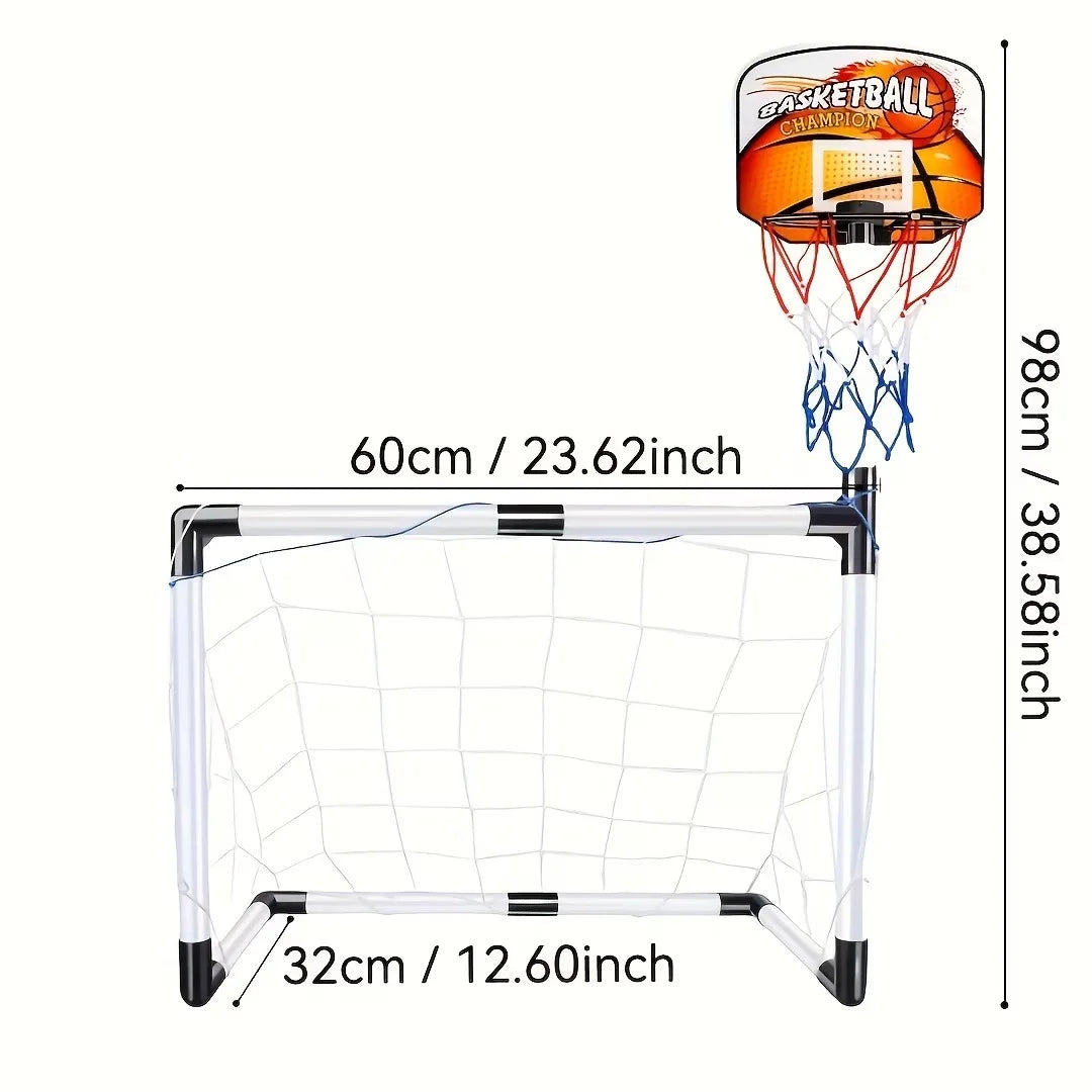 Large 2-in-1 Portable Plastic Soccer and Basketball Goal Indoor/Outdoor Kids Sports Toy Foldable Football Training Equipment