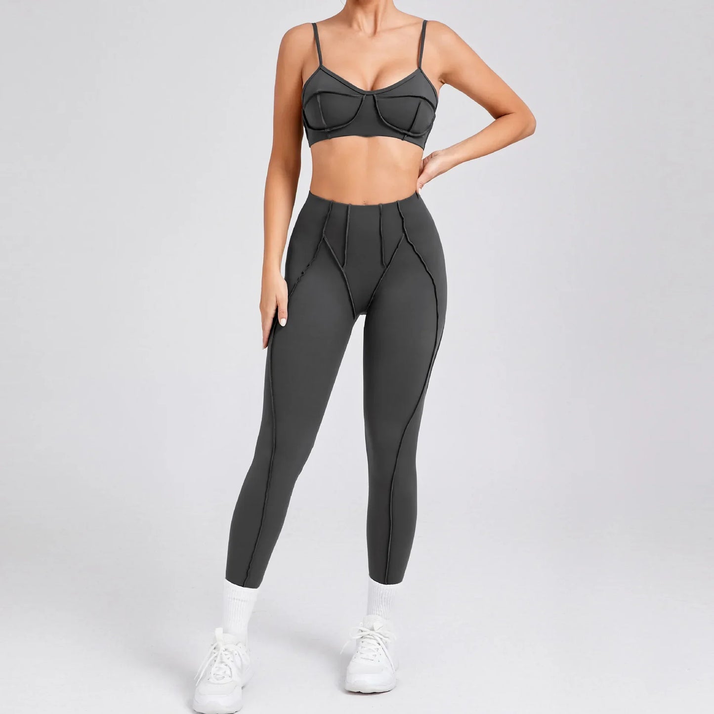 2-Piece Yoga Set – Open Back Sports Bra & High Waist Shorts