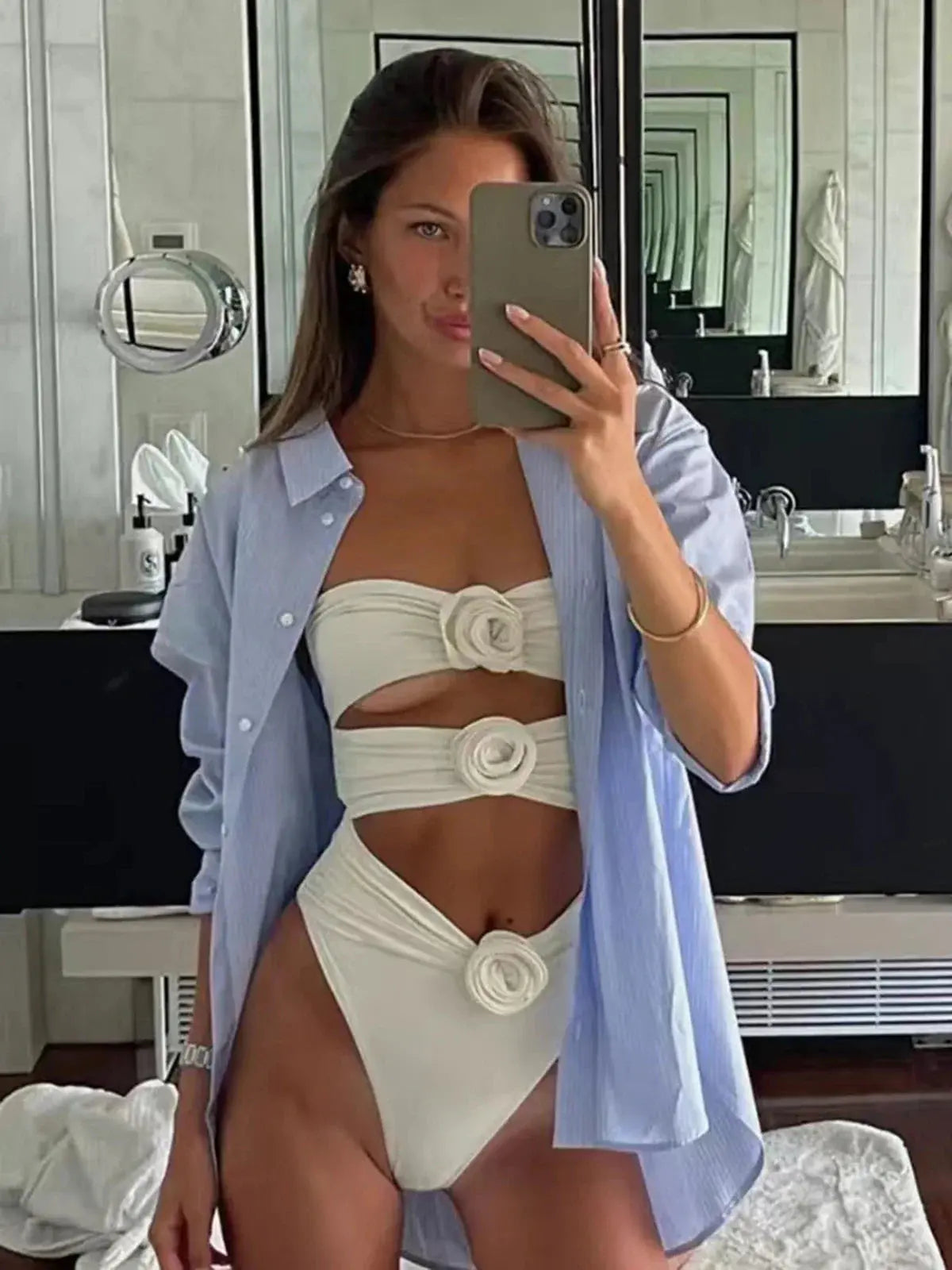 T-Shirts Sexikinis Swim White & Pink One Piece Women's Swimsuit - Flattering Fit, Premium Quality