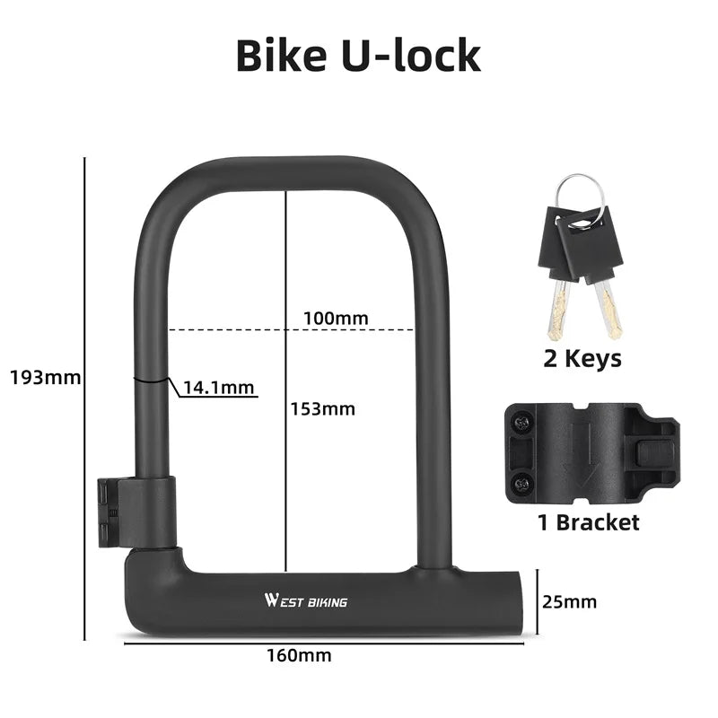 WEST BIKING Bike Foldable Lock Anti-theft Electric E-Bike Chain Padlock Motorcycle Safety Portable Locks Bicycle Accessories