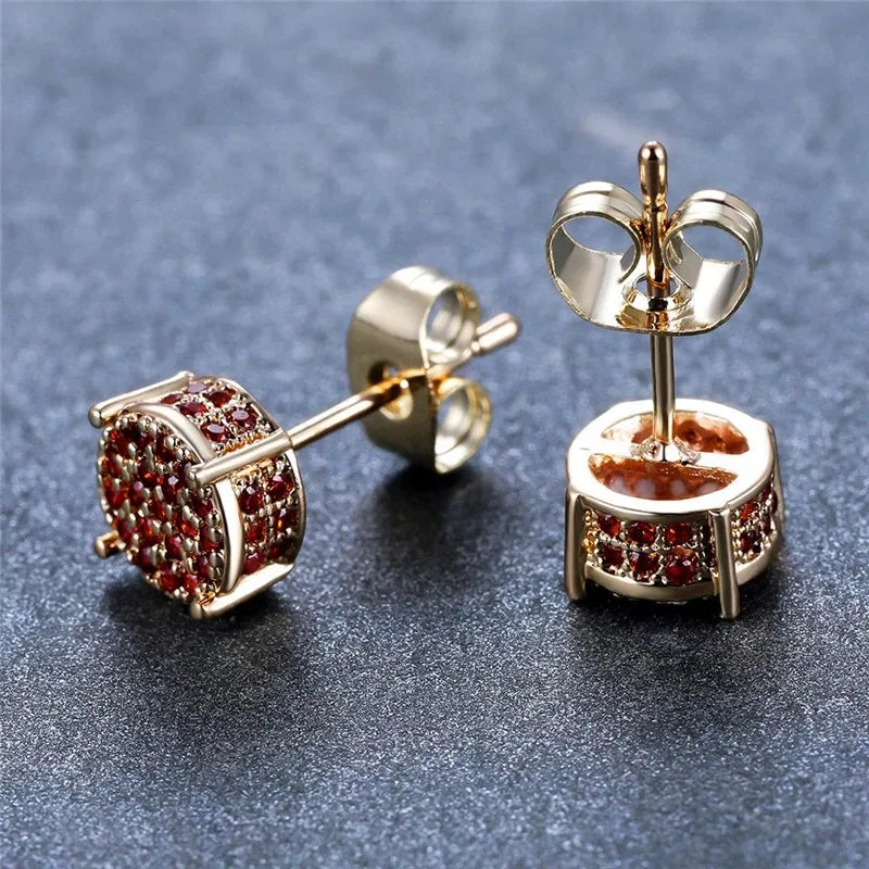 Female Austrian Crystal Round Earring White Gold Yellow Gold Color White Zircon Hip Hop Wedding Stud Earrings For Women Jewelry