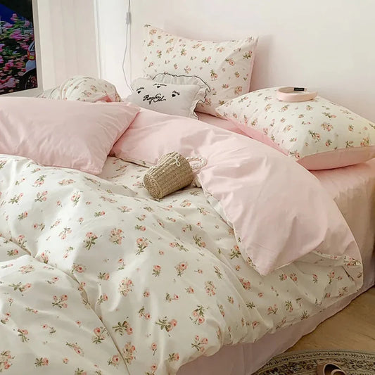 Juego de cama floral rosa