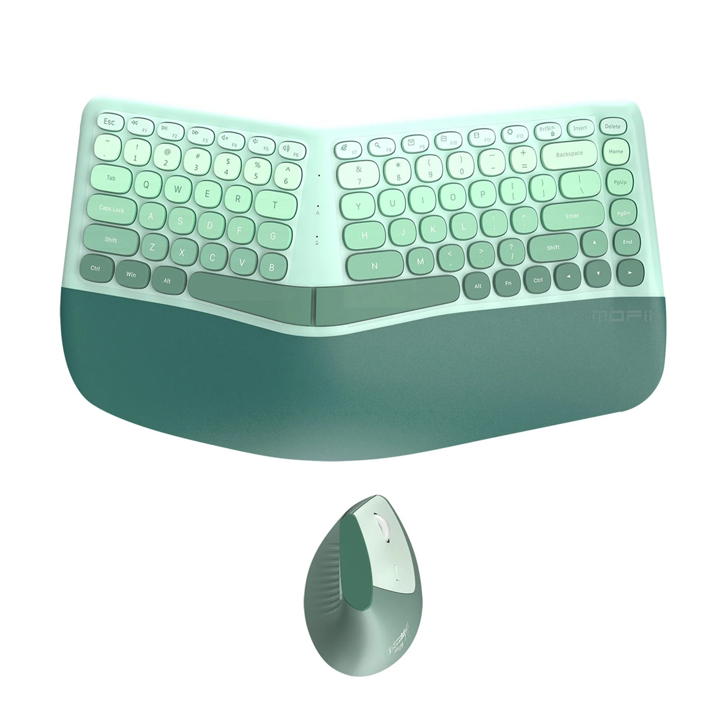 MOFii 1 Set Ergonomic Wireless Keyboard and Mouse Combo, Green Split Design Office Keyboard, 2.4G Wireless Connection, US QWERTY